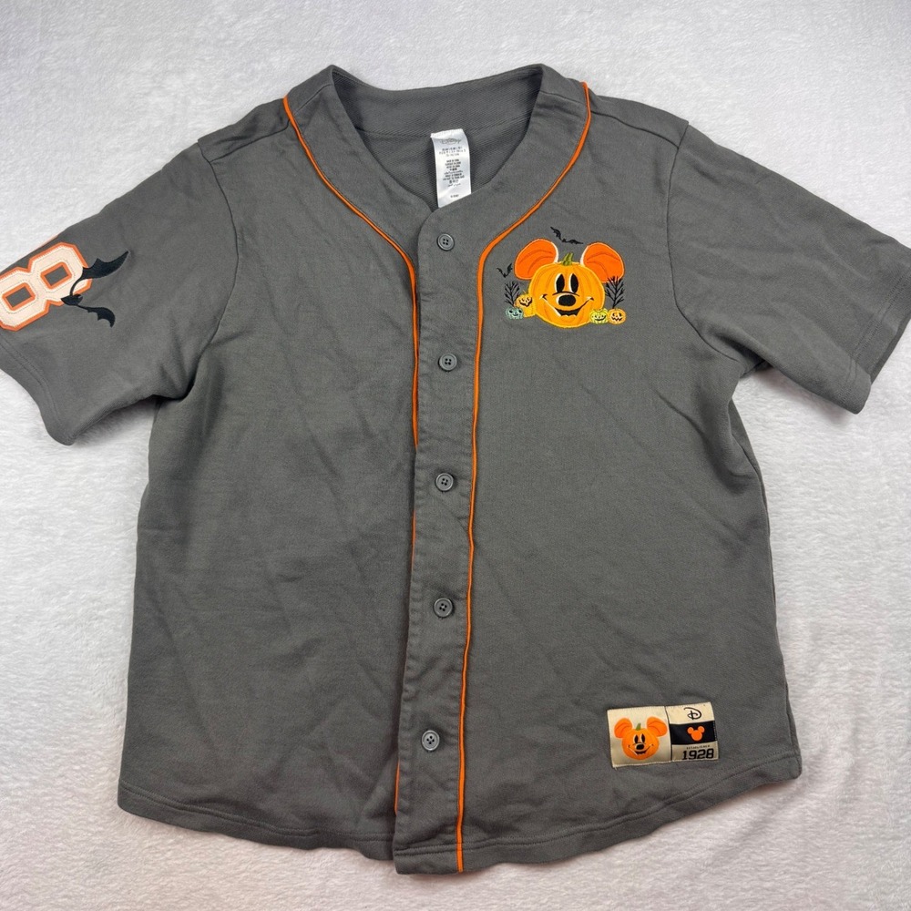 Disney Mickey Mouse Halloween Baseball Jersey Grey Orange Pumpkin Mens Large